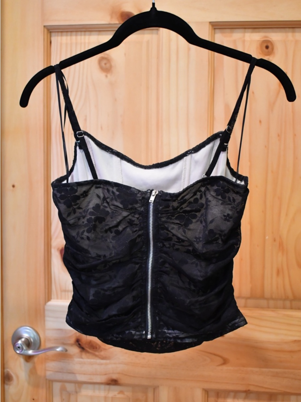 Buckle Black Sheer Floral Lace Corset Camisole Strapless or Spaghetti-Strap S - Picture 4 of 6
